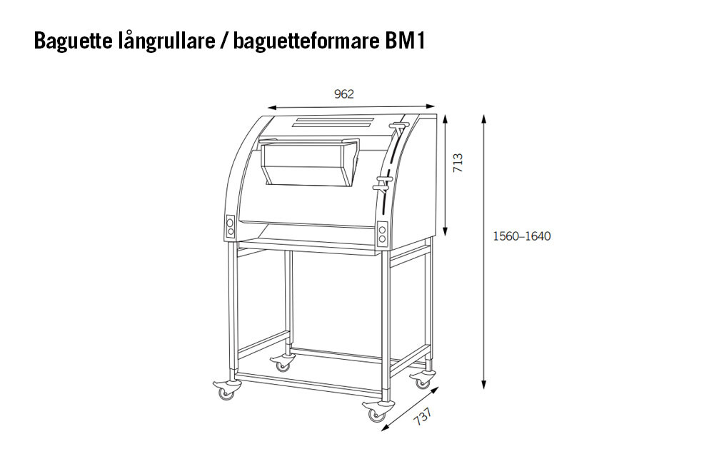 Baguetteformare, baguette långrullare bageri måttskiss BM1 Glimek