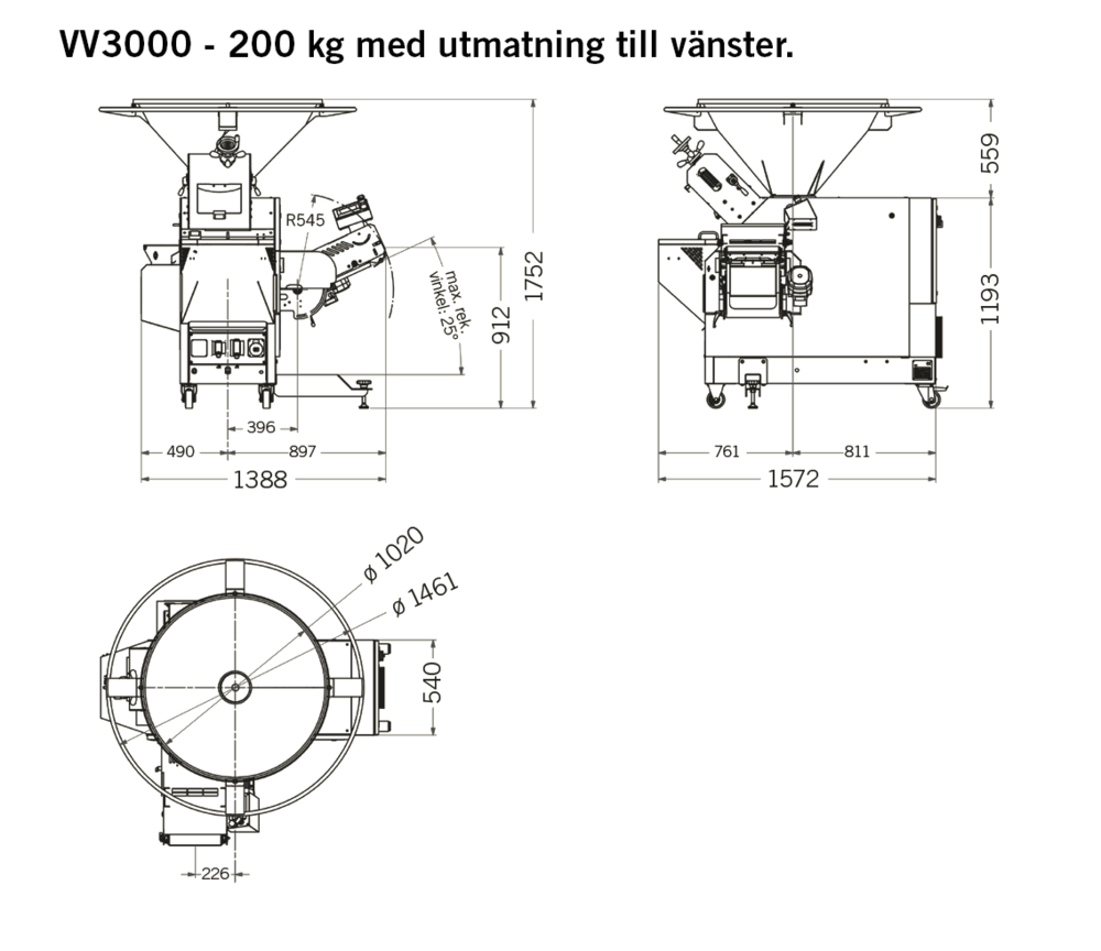 Degavvägare oljefri VV3000 utmatning vänster eller höger Glimek