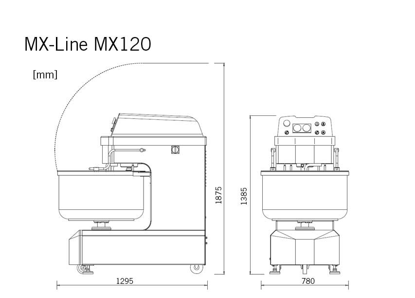 Bageriutrustning blandningsutrustning Degblandare MX Line MX120 Escher Sveba Dahlen mått