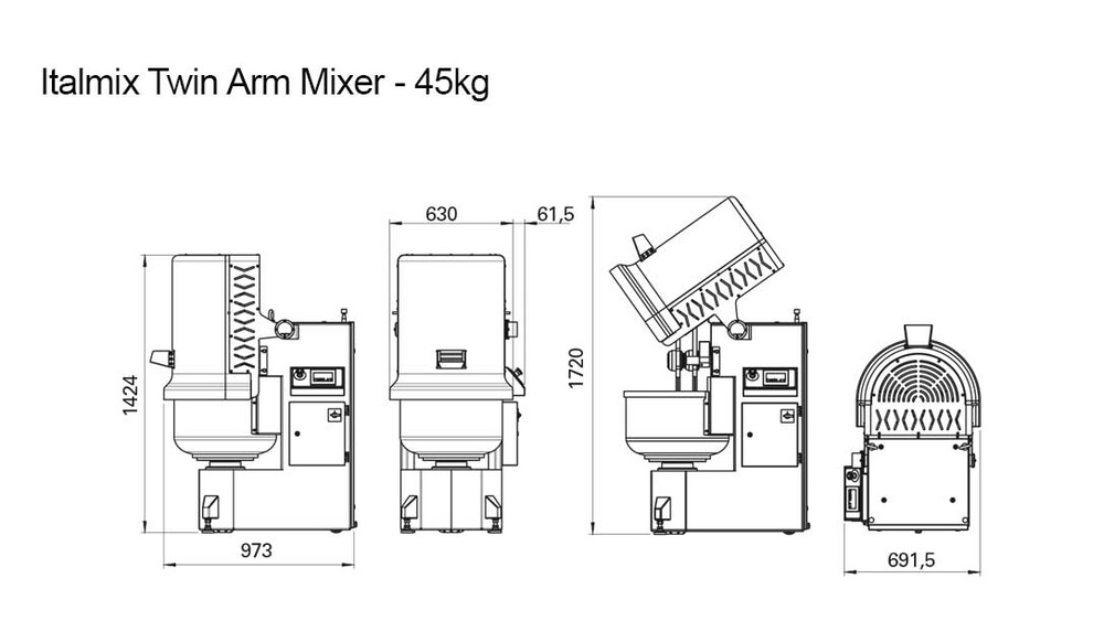 Degblandare Italmix Twin Arm Mixer 45 kg måttskiss sveba dahlen