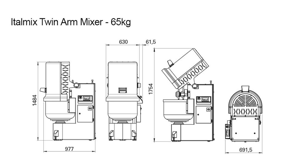 italmix degblandare twin arm mixer 65 kg måttskiss sveba dahlen