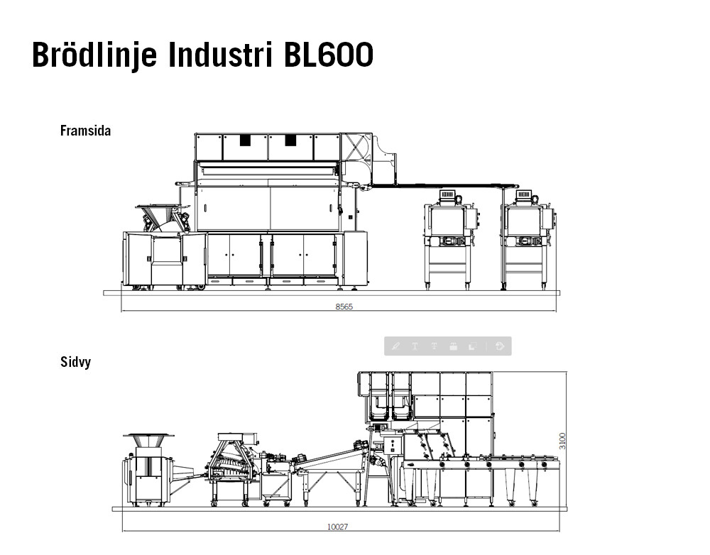 Industribageri Brödlinje BL600, 6000 degbitar per timme ritning Glimek