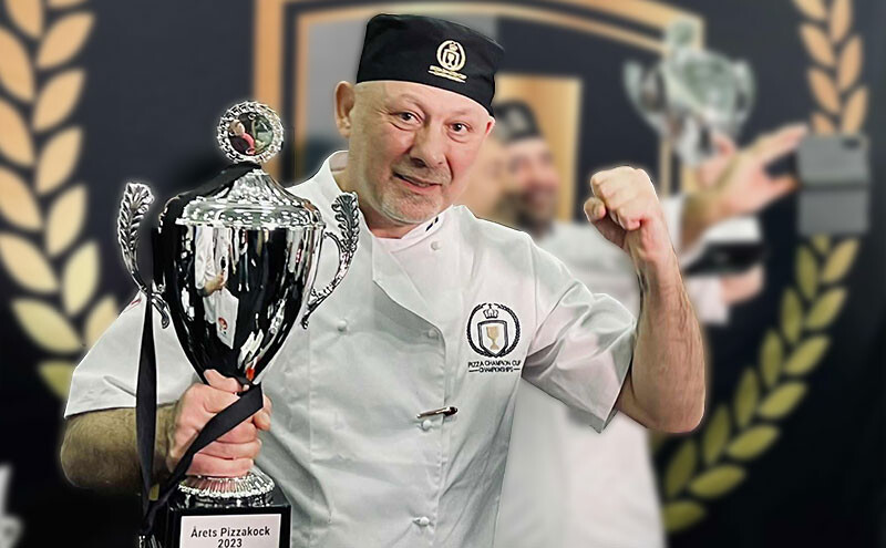Pizzakock Wally Muntenau bakar i Sveba Dahlens monter under Fastfood Café Restaurant Expo Stockholm 2026