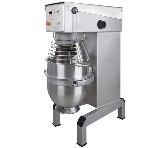 Automatisk vispmaskin i rostfritt stål utrustad med säkerhetsskydd också det i rostfritt. AR40 Varimixer tillverkas i Danmark och är en robust trotjänare för både bageri och restaurang. 