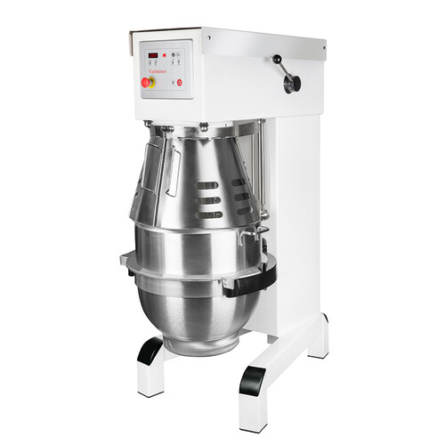 Vit vispmaskin AR100 från Varimixer. Denna modell är utrustad med säkerhetsskydd i rostfritt stål och har manuell hastighetsreglering. Automatisk sänkning av kitteln som standard. Kittel om 100 liter samt verktygen visp, krok och blandningsspade medföljer som standard. Köp vispmaskinen från Sveba Dahlen.